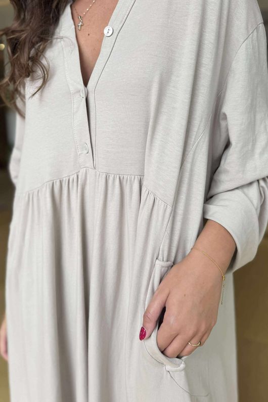 Made in Italy Donegal Cotton Jersey Smock Dress Stone